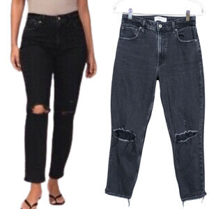 ABERCROMBIE & FITCH Black Curve Love The Mom High Rise Jeans Ripped Women's 27/4